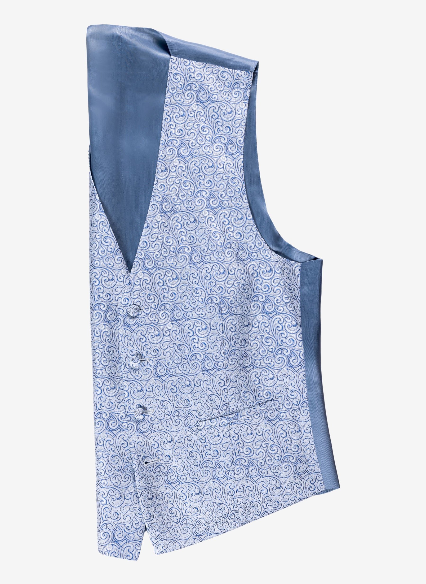 Hellblaue Hochzeitsweste mit Muster.